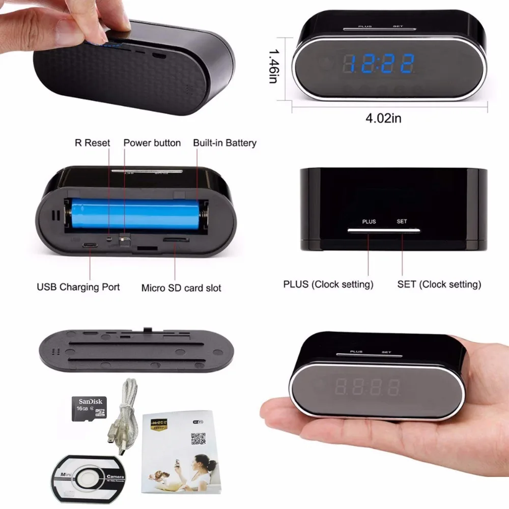 Remote Detection Mini Clock Camera Alarm P2P Livecam IR Night Vision Wifi Cam IP 1080P Mini DV DVR Camcorder Invisible hidden
Remote Detection Mini Clock Camera Alarm P2P Livecam IR Night Vision Wifi Cam IP 1080P Mini DV DVR Camcorder Invisible hidden