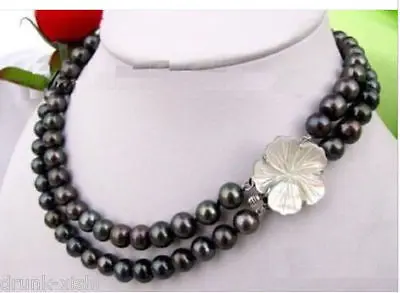 Wholesale free shipping 100% Natural jewelry >AAA+ 8-9mm tahitian black natural pearl necklace 18-19" Mabe Clasp 
Wholesale free shipping 100% Natural jewelry >AAA+ 8-9mm tahitian black natural pearl necklace 18-19" Mabe Clasp