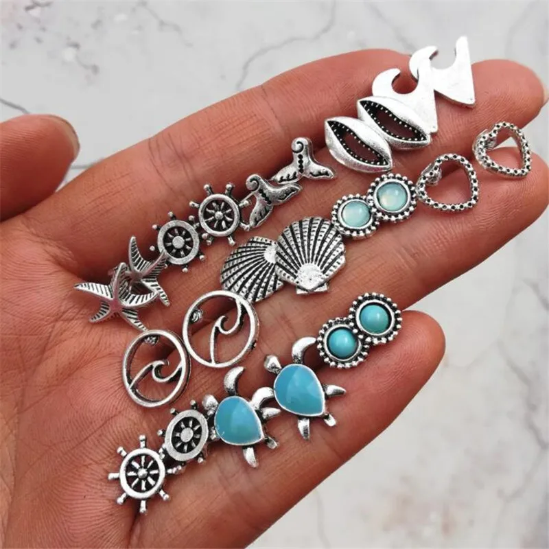 GIVVLLRY Bohemian Geometric Turtle Earrings Fashion Jewelry Beach Shell Fish Tail Starfish Wave Rudder Stud Earrings for Women
GIVVLLRY Bohemian Geometric Turtle Earrings Fashion Jewelry Beach Shell Fish Tail Starfish Wave Rudder Stud Earrings for Women