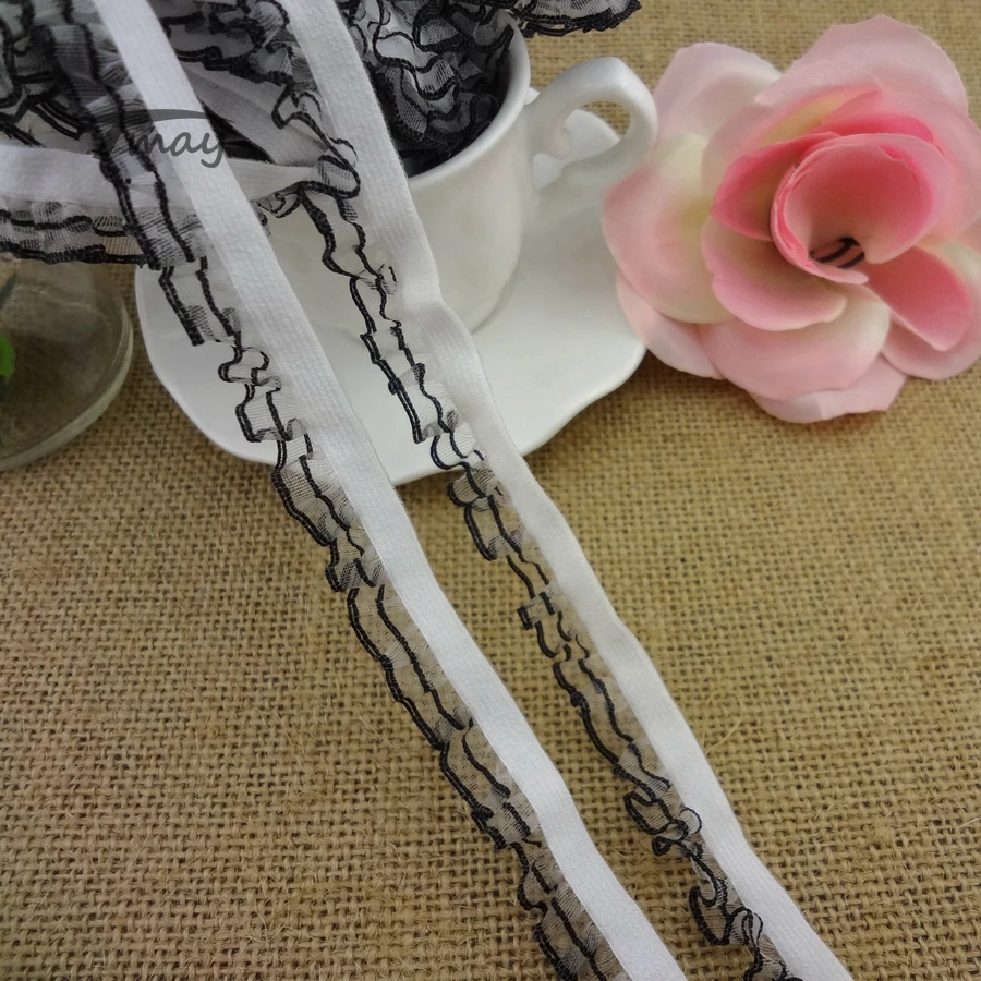 #1307 Pure white+black ruffled lace trim 15MM 6yards/lot elastic stretch lace Baby Clothes Skirts Waistband hair Elastic bands
#1307 Pure white+black ruffled lace trim 15MM 6yards/lot elastic stretch lace Baby Clothes Skirts Waistband hair Elastic bands