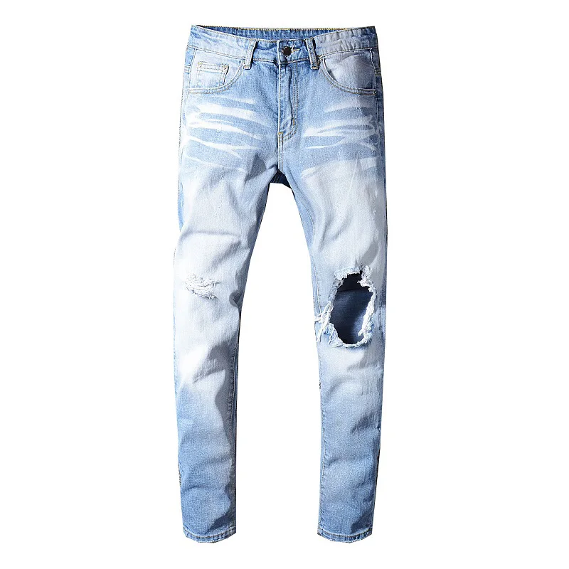 Sokotoo Men's light blue holes ripped stretch jeans Slim skinny distressed denim pants Long trousers High quality
Sokotoo Men's light blue holes ripped stretch jeans Slim skinny distressed denim pants Long trousers High quality