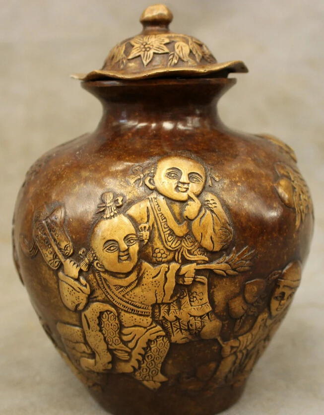 song voge gem S2807 Folk Chinese Bronze Carved FengShui Kid Children Shou Peach Statue Jar Pot Tank
song voge gem S2807 Folk Chinese Bronze Carved FengShui Kid Children Shou Peach Statue Jar Pot Tank