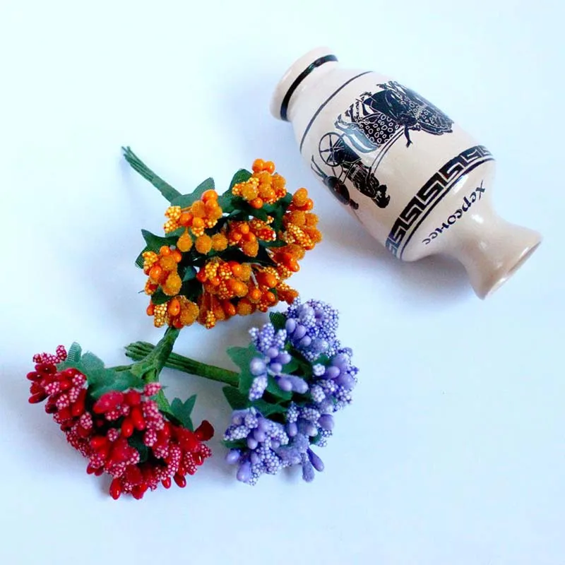 12 шт./лот Искусственные цветы тычинки стебель из проволоки/свадебные листья