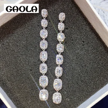 GAOLA Long Square Clear Cubic Zircon Bridal Jewelry Dangle Earrings Women Luxury Jewelry GLE7056Y
