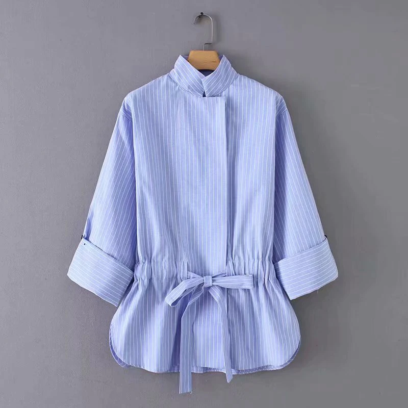 Shirt Womens Autumn 2019 Street Trend Blue And White Striped Collar Drawstring Long Sleeve Shirt Beach Holiday Party Clothing
Shirt Womens Autumn 2019 Street Trend Blue And White Striped Collar Drawstring Long Sleeve Shirt Beach Holiday Party Clothing