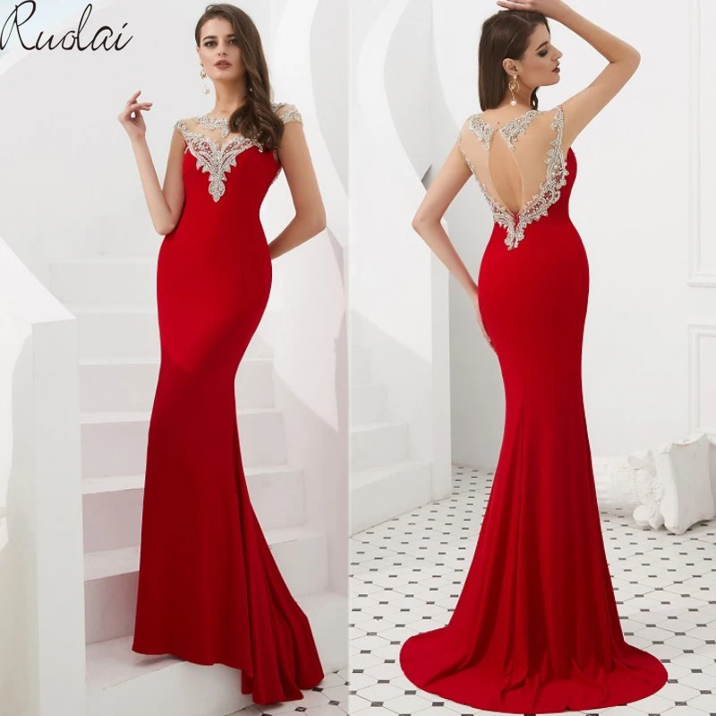 Red Mermaid Gowns Evening Dresses Long 2019 Soft Satin See Through Back Crystal Evening Gowns For Women Evening dress
Red Mermaid Gowns Evening Dresses Long 2019 Soft Satin See Through Back Crystal Evening Gowns For Women Evening dress
