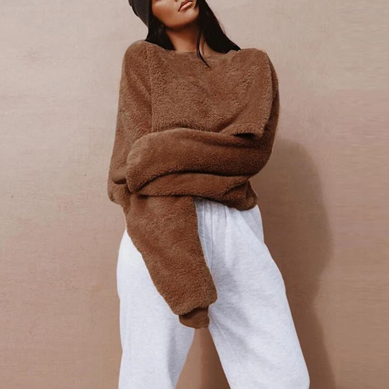 winter Faux Lambswool pullovers hoodie women sweatshirts solid brown plus long batwing sleeve o-neck pullovers warm clothing
winter Faux Lambswool pullovers hoodie women sweatshirts solid brown plus long batwing sleeve o-neck pullovers warm clothing