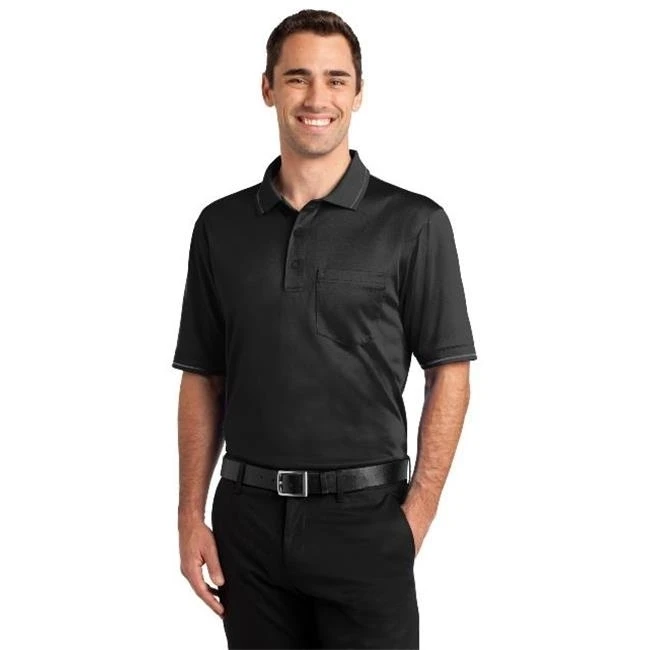 CornerStone CS415 Mens Select Snag-Proof Tipped Pocket Polo T-Shirt Black & Smoke Grey - Extra Large