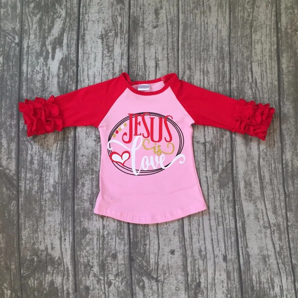 new Valentine's Day spring baby girls children clothes boutique cotton top t-shirt raglans icing sleeve love heart Jesus is love
new Valentine's Day spring baby girls children clothes boutique cotton top t-shirt raglans icing sleeve love heart Jesus is love