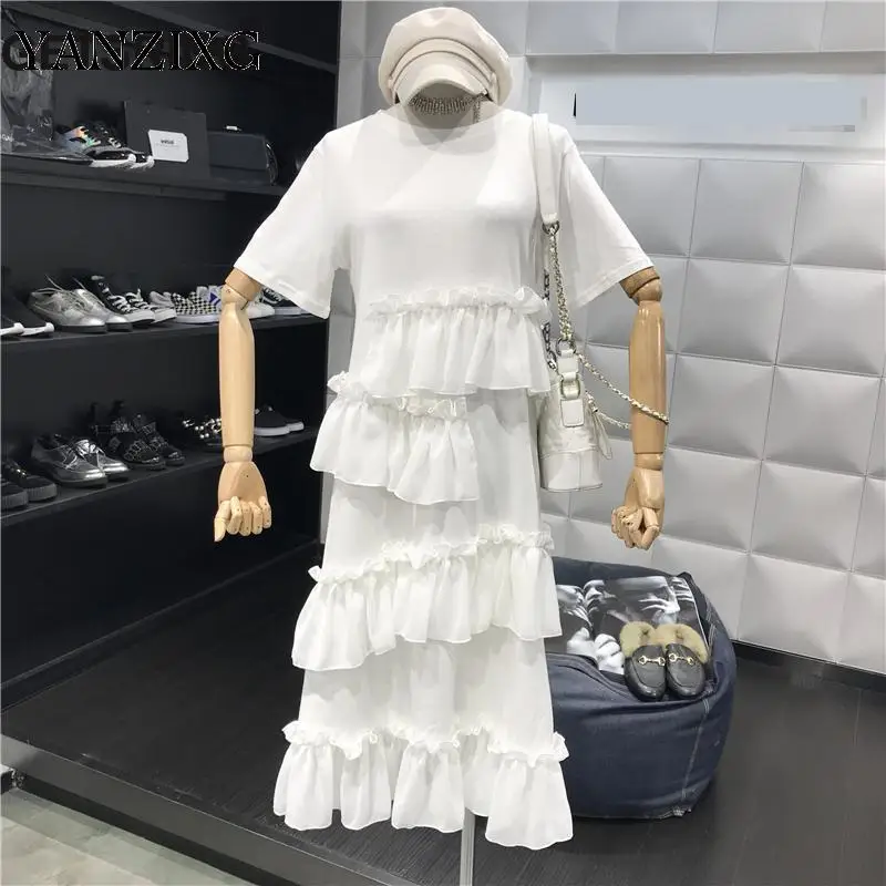 Women Dresses White Dress Cotton Lotus Leaf Edge Stitching Loose Long Dress Irregular Short Sleeved Summer Dresses Q127
Women Dresses White Dress Cotton Lotus Leaf Edge Stitching Loose Long Dress Irregular Short Sleeved Summer Dresses Q127
