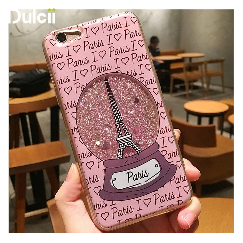 Dulcii для iphone 7 Чехол Париж Эйфелева башня 6s блеск динамичный жидкий песок чехол 6