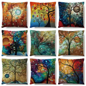 45x45cm Oil Painting Cushion Cover Colorful Tree Linen Cotton Pillow Case For Sofa Car Seat Home Decor Almofadas
45x45cm Oil Painting Cushion Cover Colorful Tree Linen Cotton Pillow Case For Sofa Car Seat Home Decor Almofadas