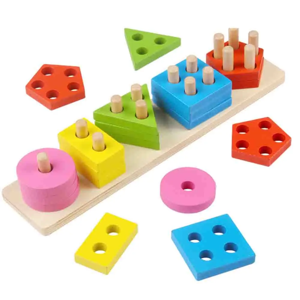 Elvozvets Counting Shape Stacker Stack and Sort Board Wooden Number Blocks Puzzles Educational Toy Shape Sorter for 3 Years Old Kids Toddlers Early Math Learning Toys