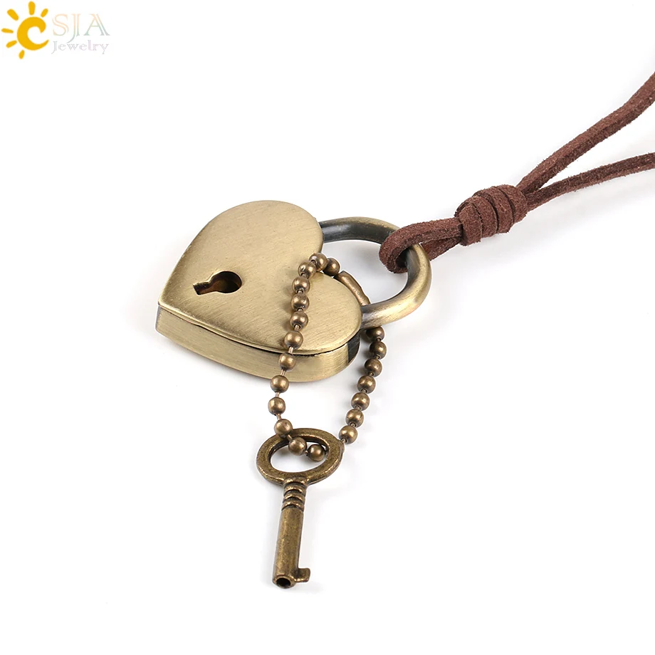 CSJA Vintage Leather Rope Chain Necklace Love Heart Lock Key Necklaces for Lover Girlfriend Boyfriend Gift Charm Jewelry P094
CSJA Vintage Leather Rope Chain Necklace Love Heart Lock Key Necklaces for Lover Girlfriend Boyfriend Gift Charm Jewelry P094