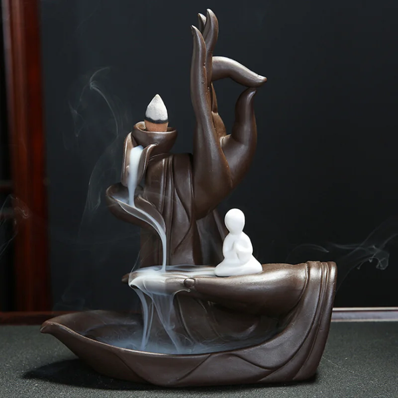 Ceramic Hand of Buddha Lotus Smoke Backflow Incense Burner Aromatherapy Smoke Holder Censer Burner Home Office Decor Ornaments
Ceramic Hand of Buddha Lotus Smoke Backflow Incense Burner Aromatherapy Smoke Holder Censer Burner Home Office Decor Ornaments