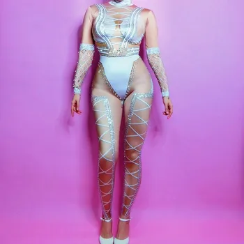Women White Crystals Sexy Jumpsuit Nude Bodysuit Nightclub Stage Performance Party Celebrate Bright Costume Stage Dance Outfit
Women White Crystals Sexy Jumpsuit Nude Bodysuit Nightclub Stage Performance Party Celebrate Bright Costume Stage Dance Outfit