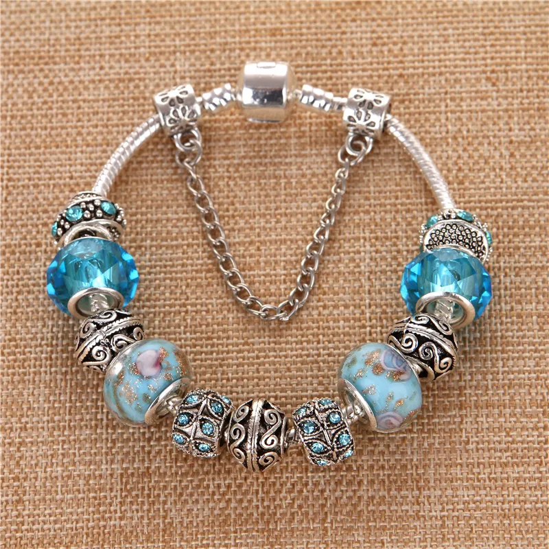 European Style Vintage Silver plated Light Blue Crystal Zircon DIY Charms European Pandora Bracelets & Bangles For Women Gift
European Style Vintage Silver plated Light Blue Crystal Zircon DIY Charms European Pandora Bracelets & Bangles For Women Gift
