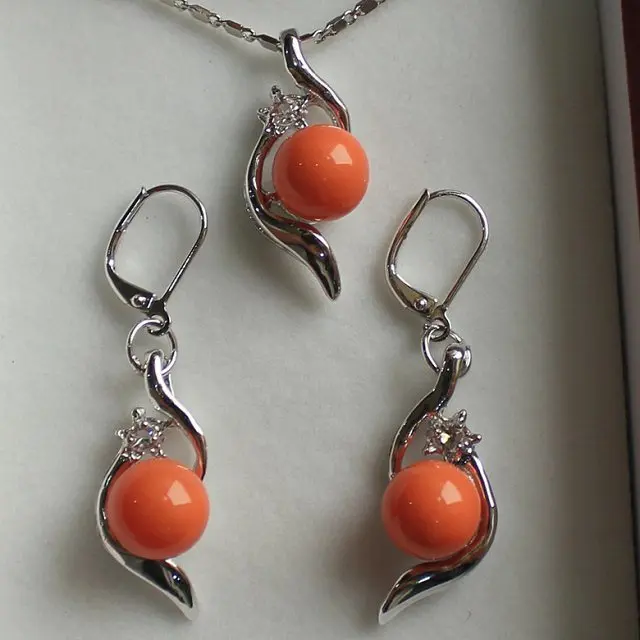 real Women's Wedding perfect match beautiful jewelry set 10mm orange shell pearl pendant silver-jewelry
real Women's Wedding perfect match beautiful jewelry set 10mm orange shell pearl pendant silver-jewelry