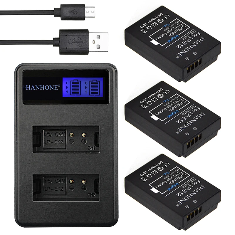 3PCS Top 2400mAh LP-E12 LPE12 LP E12 Camera Battery+LCD Dual Charger for Canon M 100D Kiss X7 Rebel SL1 EOS M10 EOS M50 DSLR
3PCS Top 2400mAh LP-E12 LPE12 LP E12 Camera Battery+LCD Dual Charger for Canon M 100D Kiss X7 Rebel SL1 EOS M10 EOS M50 DSLR