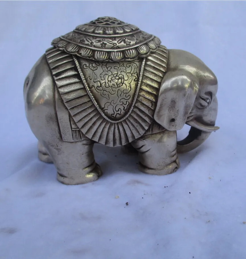 

Rare old antique tibet silver carved lucky elephant incense burner /metal censer free shipping