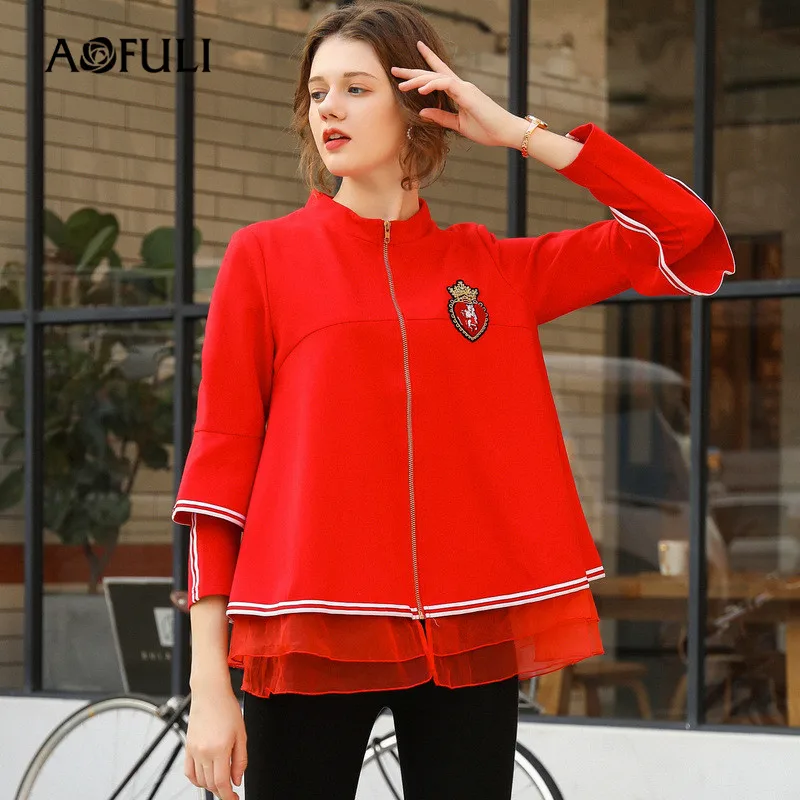 AOFULI L- XXXL 4XL 5XL Plus size Women Jacket 2018 Lady Strand Collar Red Loose Zipper Coat Outerwear 
AOFULI L- XXXL 4XL 5XL Plus size Women Jacket 2018 Lady Strand Collar Red Loose Zipper Coat Outerwear