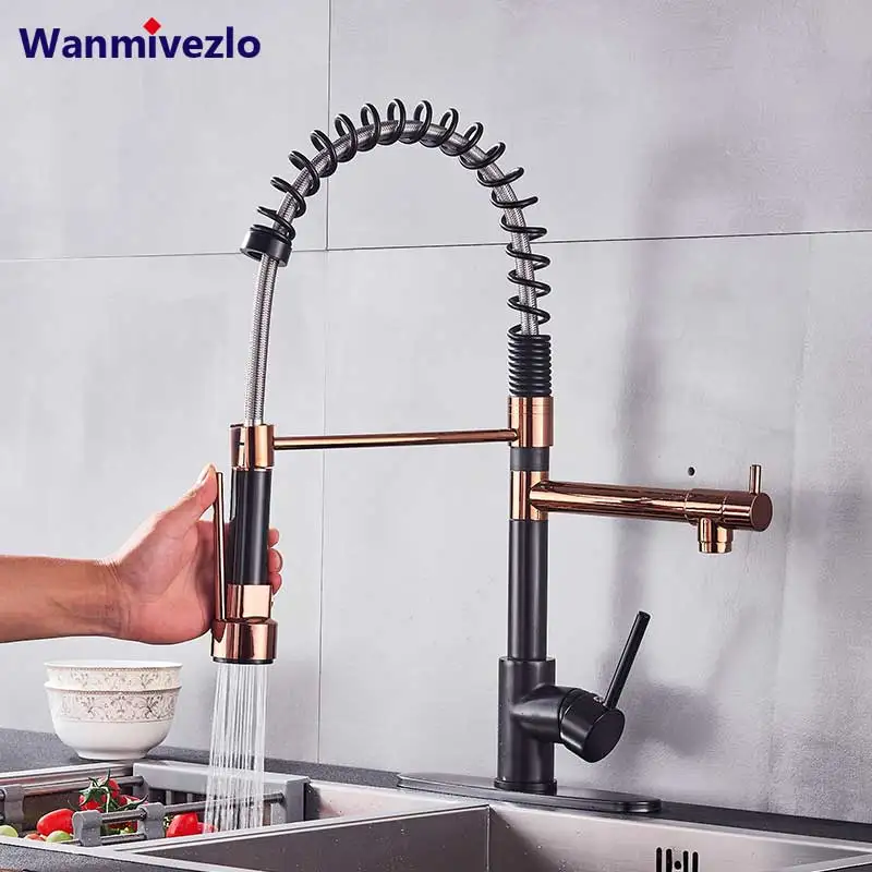 Black Rose Gold Spring Kitchen Faucet Pull Down Side Sprayer Dual Spout Tap Deck Mounted Kitchen Mixer Tap Cold Hot Water tap
Black Rose Gold Spring Kitchen Faucet Pull Down Side Sprayer Dual Spout Tap Deck Mounted Kitchen Mixer Tap Cold Hot Water tap
