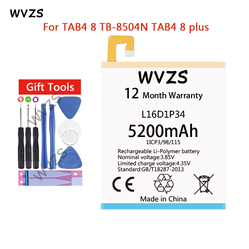 wvzs 5200mAh li-Poplymer Battery L16D1P34 For Lenovo TAB4 8 TB-8504N TAB4 8 plus Replacement Batteries 
wvzs 5200mAh li-Poplymer Battery L16D1P34 For Lenovo TAB4 8 TB-8504N TAB4 8 plus Replacement Batteries
