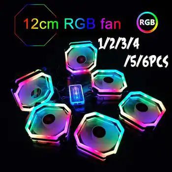6pcs Computer Case Cooling Fan Cooler RGB Adjust LED 120mm Quiet IR Remote Control Computer Cooler Cooling RGB Case Fan