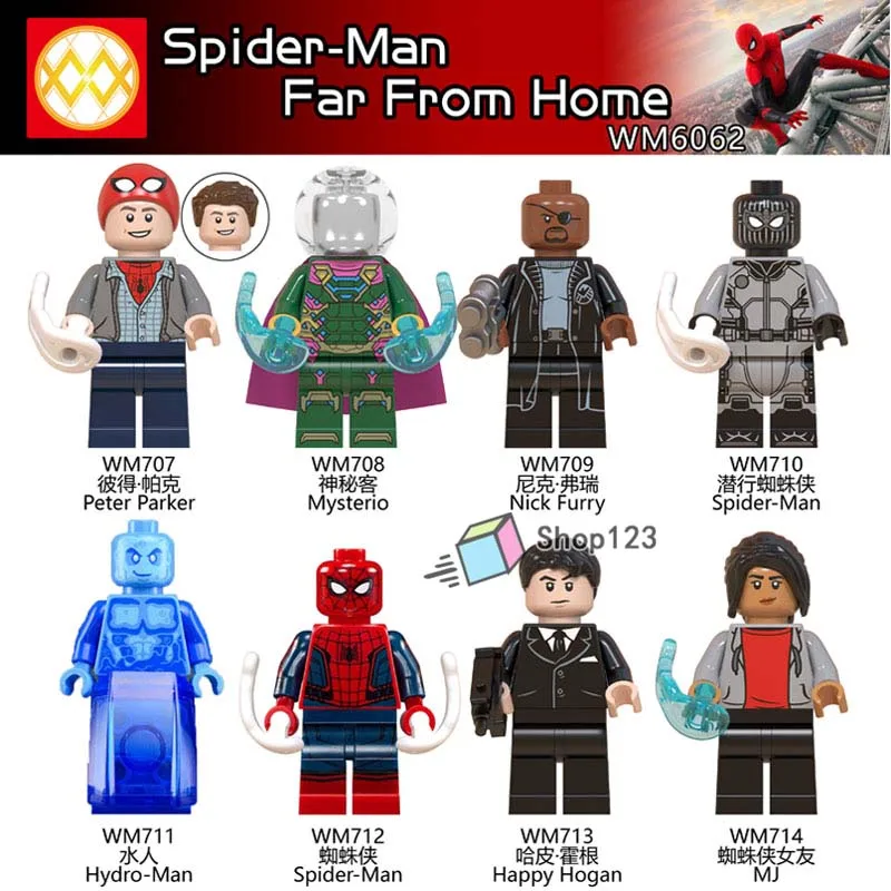 8pcs/lot Marvel Super Hero Spiderman Far From Home Hydro-man MJ Happy Hogan Mysterio Peter Parker Building Blocks Toys Children
8pcs/lot Marvel Super Hero Spiderman Far From Home Hydro-man MJ Happy Hogan Mysterio Peter Parker Building Blocks Toys Children