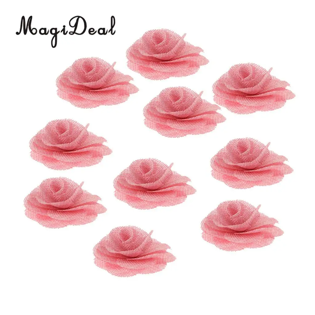 MagiDeal 10pcs/Lot 6.5cm Rustic Flower Rose Wedding Burlap Hessian Jute Vintage Decor Bride Bridegroom Corsage Wedding Supplies