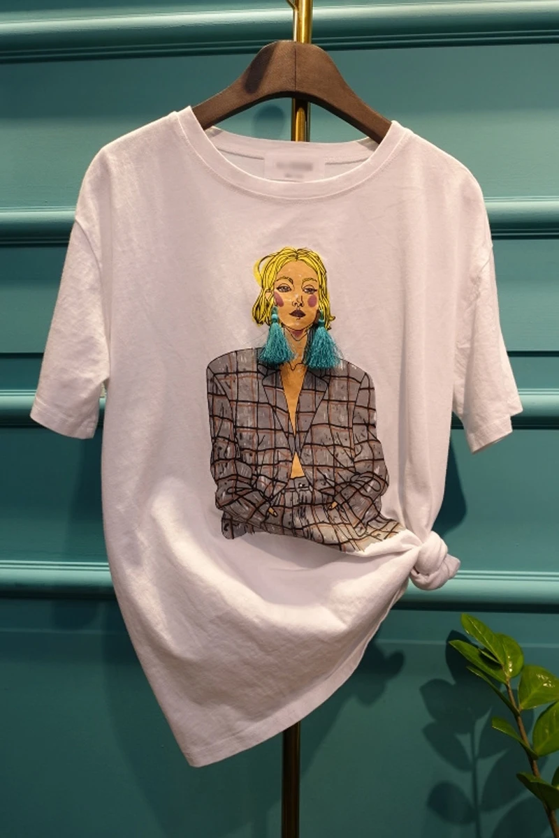 Summer 2019 New Korean Women's Cartoon Printed T-shirt with Round Neck and Short Sleeve
Summer 2019 New Korean Women's Cartoon Printed T-shirt with Round Neck and Short Sleeve