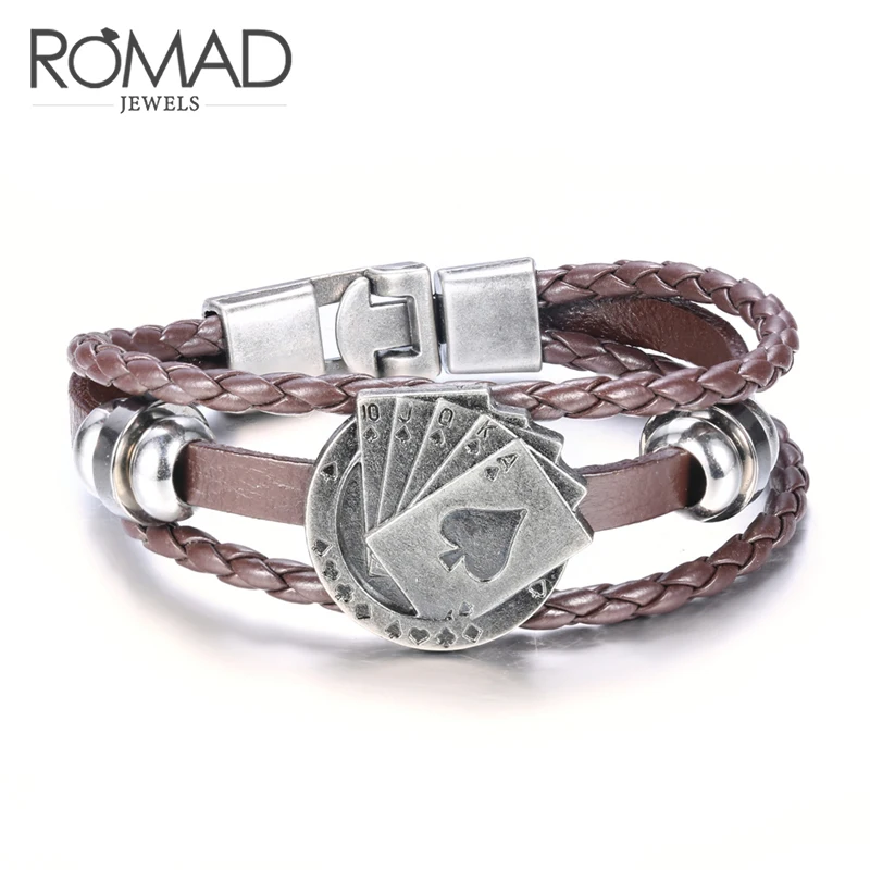 Romad Vintage Men Jewelry Brown Leather Bracelet Raja Vegas Playing Cards For Men Multilayer Braided Bracelet snap jewelry R4
Romad Vintage Men Jewelry Brown Leather Bracelet Raja Vegas Playing Cards For Men Multilayer Braided Bracelet snap jewelry R4