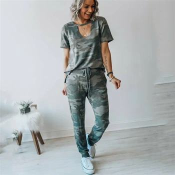 2019 Women Summer Camo Tracksuits Short Sleeve T-shirts Tops Long Pants Casual Lady Leisure Outfit Sets 2Pcs
2019 Women Summer Camo Tracksuits Short Sleeve T-shirts Tops Long Pants Casual Lady Leisure Outfit Sets 2Pcs