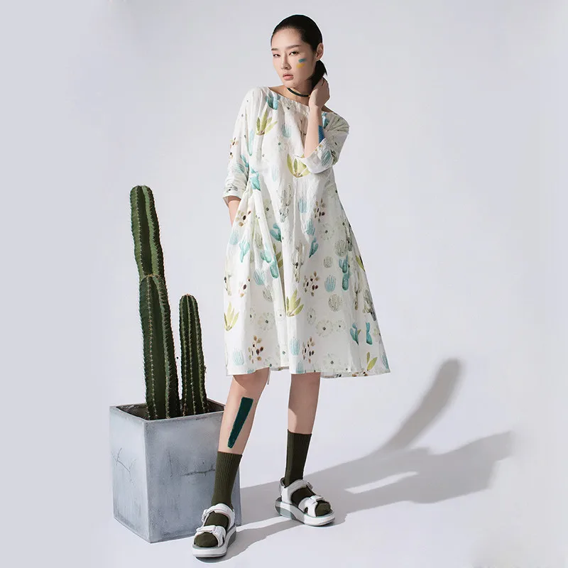 LYNETTE'S CHINOISERIE Cactus print medium-long one-piece dress female loose three quarter sleeve linen bottom women's dress
LYNETTE'S CHINOISERIE Cactus print medium-long one-piece dress female loose three quarter sleeve linen bottom women's dress