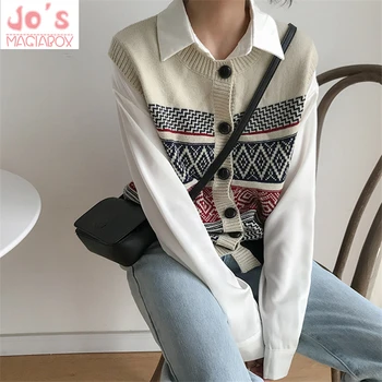 Vintage Knitted Women Sweaters Sleeveless Chic Geometry Cardigan Harajuku Button Streetwear Tops Winter Warm Knitting Sweater
Vintage Knitted Women Sweaters Sleeveless Chic Geometry Cardigan Harajuku Button Streetwear Tops Winter Warm Knitting Sweater