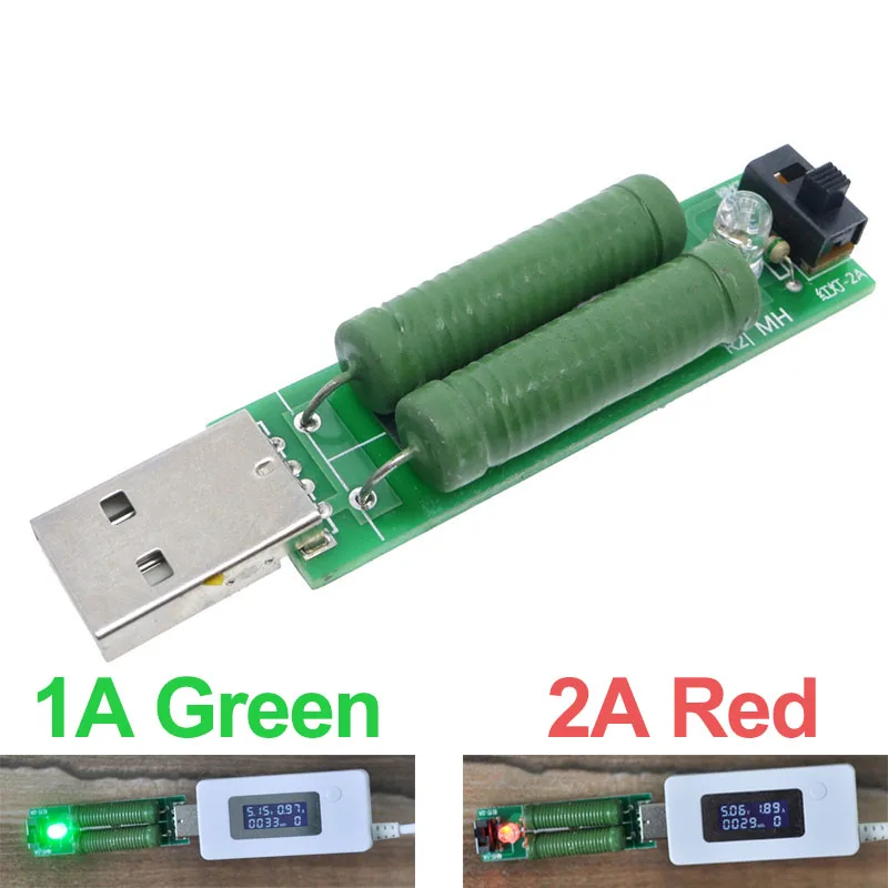 USB Port Mini Discharge Load Resistor Digital Current Voltage Meter Tester 2A/1A With Switch 1A Green Led / 2A Red Led
USB Port Mini Discharge Load Resistor Digital Current Voltage Meter Tester 2A/1A With Switch 1A Green Led / 2A Red Led