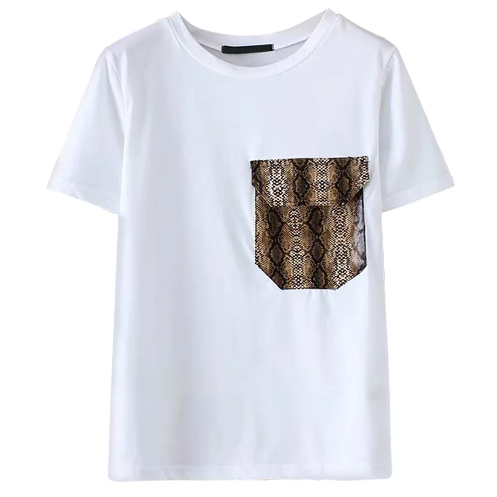 ANSFX 2019 Casual Personality Snake Print Pocket Contrast Color Short Sleeve O-Neck Pullover White T-Shirt Fashion Women Tee Top
ANSFX 2019 Casual Personality Snake Print Pocket Contrast Color Short Sleeve O-Neck Pullover White T-Shirt Fashion Women Tee Top