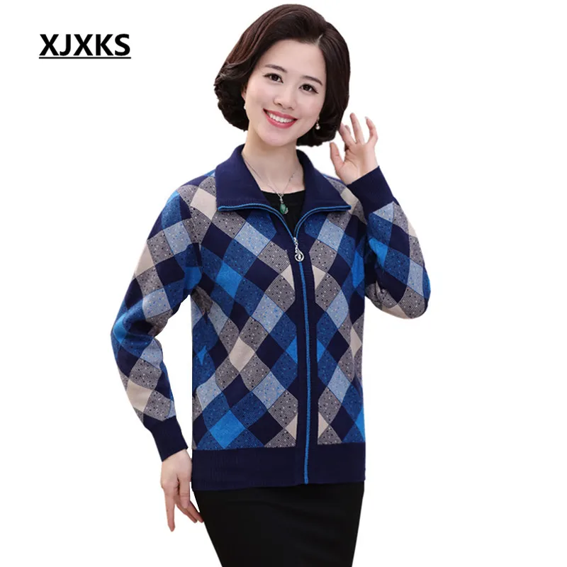 XJXKS Women Winter Warm Knitted Coat Plaid Turn-down Collar Sweater Coat Female Long Sleeve Zipper Cardigans 1716
XJXKS Women Winter Warm Knitted Coat Plaid Turn-down Collar Sweater Coat Female Long Sleeve Zipper Cardigans 1716