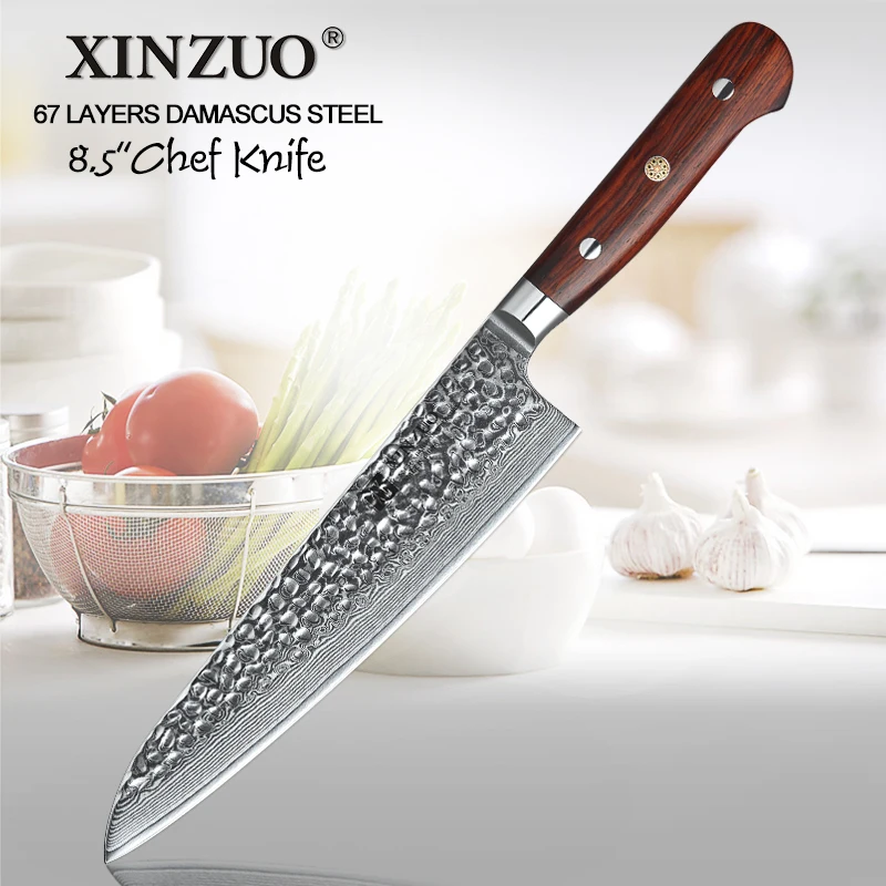 XINZUO 8.5" inch Chef's Knife vg10 Damascus Steel Japanese Kitchen Cultery Rosewood Handle Stainless Steel Gyutou Knives
XINZUO 8.5" inch Chef's Knife vg10 Damascus Steel Japanese Kitchen Cultery Rosewood Handle Stainless Steel Gyutou Knives