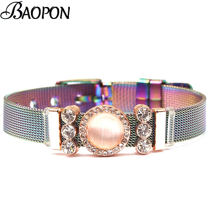 

BAOPON 2019 Newest Colorful Stainless Steel Mesh Bracelet Bangles with DIY Slide Charms Fine Bracelets as Women Jewelry Gift
