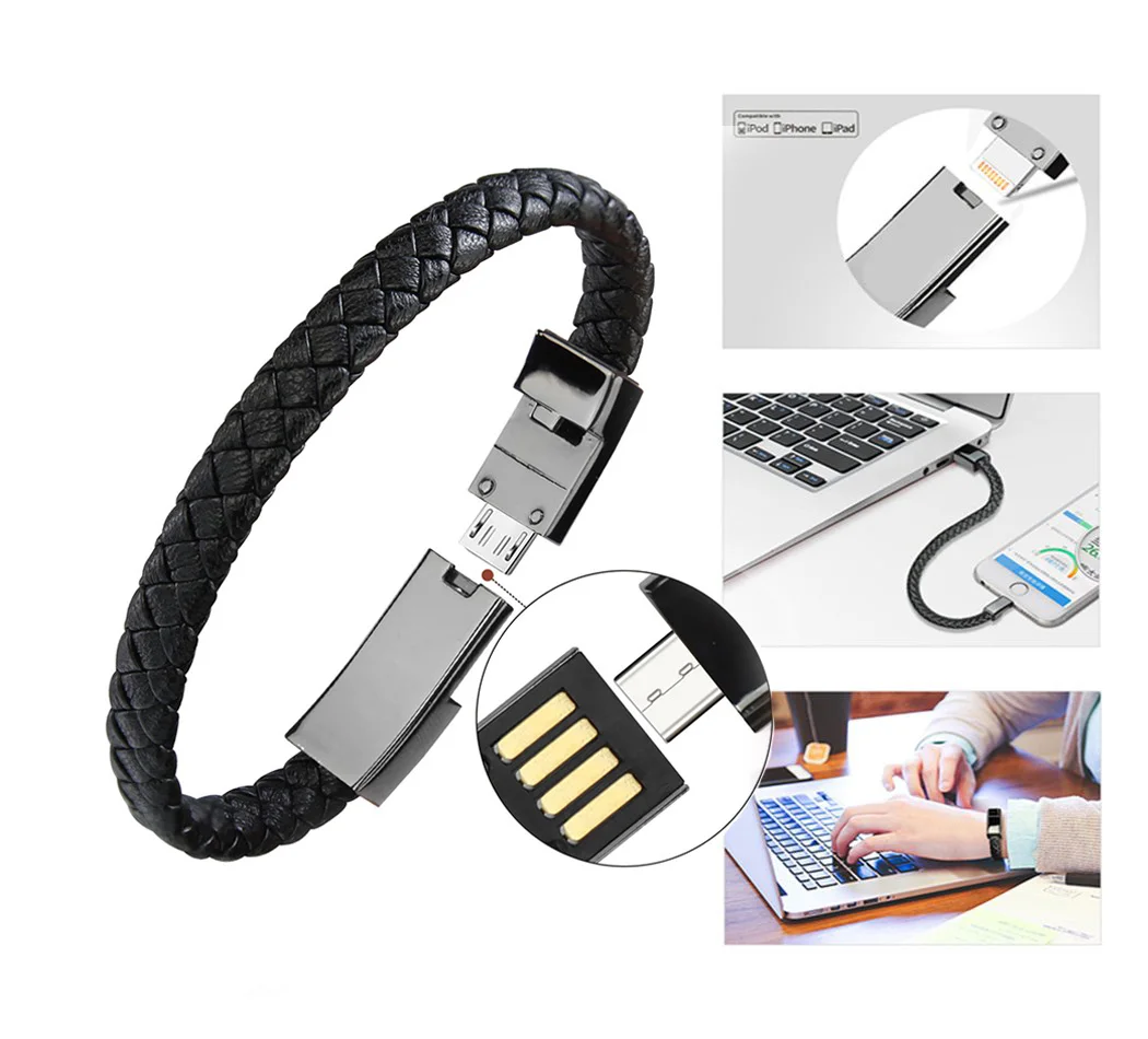 Outdoor Portable Leather Mini Micro USB Bracelet Charger Data Charging Cable Sync Cord For iPhone6 6s Android Type-C Phone Cable
Outdoor Portable Leather Mini Micro USB Bracelet Charger Data Charging Cable Sync Cord For iPhone6 6s Android Type-C Phone Cable