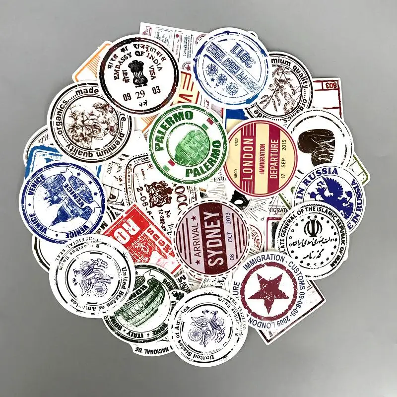 

60pcs/Lot Brand Visa The Postmark Seal Graffiti Stickers For Laptop Suitcase Skateboard Waterproof PVC Motor Stickers Pegatinas