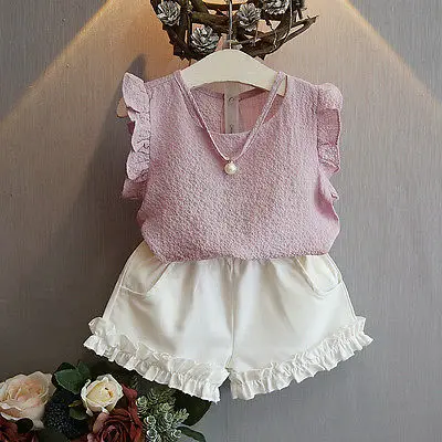 2017 Toddler Kids Baby Girls Outfits Sleeveless Pink or Blue Clothes T-shirt Tops+ Short Pants 2PCS Outfits 2-7Y
2017 Toddler Kids Baby Girls Outfits Sleeveless Pink or Blue Clothes T-shirt Tops+ Short Pants 2PCS Outfits 2-7Y