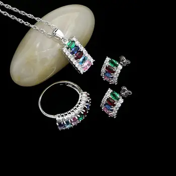 925 Sterling Silver Bridal Jewelry Sets For Women Multicolor Cubic Zirconia White Crystal Stud Earrings/Pendant/Necklace/Ring
925 Sterling Silver Bridal Jewelry Sets For Women Multicolor Cubic Zirconia White Crystal Stud Earrings/Pendant/Necklace/Ring
