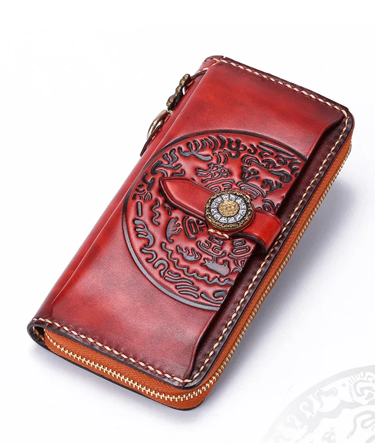 

Original Women Men Cow Leather Wallets Embossing Chinese Hasp Bag Purses Long Clutch Wallet Card Holder Cell Phone Pocket