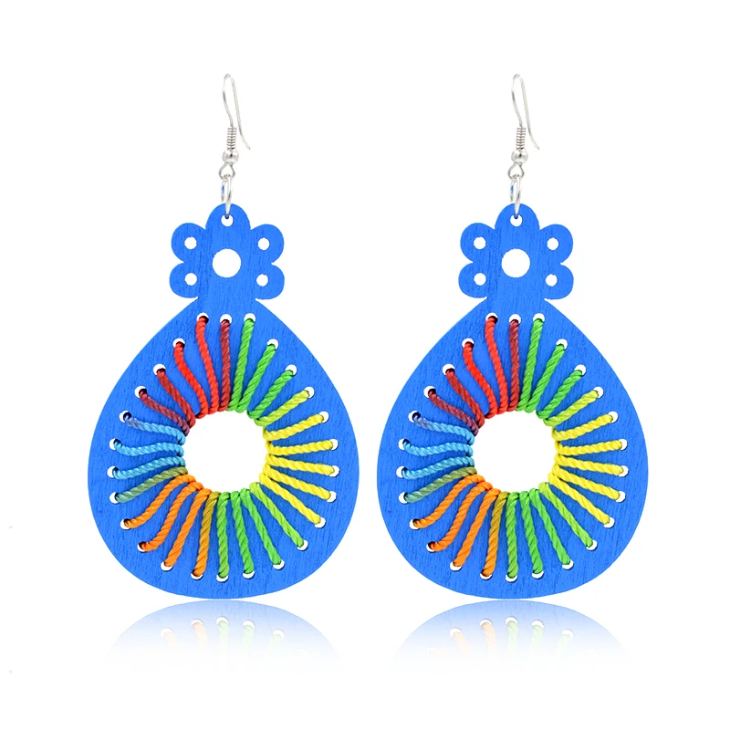 FLDZ New fashion earrings Bohemian colorful woven wood Water droplets shape accessories women adorn article | Украшения и