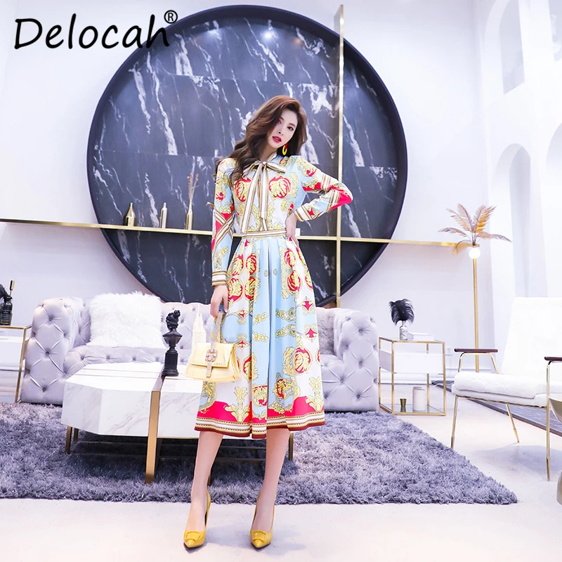 Delocah Women Spring Summer Set Runway Fashion Designer Long Sleeve Simple Bow Collar Slim Shirt+Vintage Printed Skirt Two Sets
Delocah Women Spring Summer Set Runway Fashion Designer Long Sleeve Simple Bow Collar Slim Shirt+Vintage Printed Skirt Two Sets