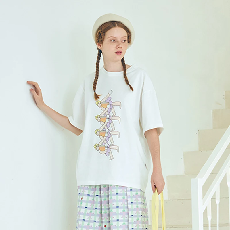 New Design Women Summer T-shirt White Cartoon Print Loose Preppy Style BF Tshirts Tee Tops
New Design Women Summer T-shirt White Cartoon Print Loose Preppy Style BF Tshirts Tee Tops