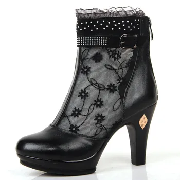 New 2020 Spring Summer Lace Genuine Leather Boots for Woman Breathable Paltform High Heels Ankle Boots Black
New 2020 Spring Summer Lace Genuine Leather Boots for Woman Breathable Paltform High Heels Ankle Boots Black