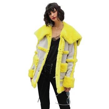 2019 Winter New Fashion Patchwork Faux Leather Suede Fur Coat Women Yellow Full Sleeve Female Thick Warm Outerwear LJLS081
2019 Winter New Fashion Patchwork Faux Leather Suede Fur Coat Women Yellow Full Sleeve Female Thick Warm Outerwear LJLS081